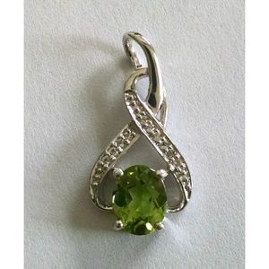 Colgante de Plata de Ley 925 Shah Gems para Mujer, Hecho a Mano con Peridoto Natural, Topacio Blanco y Diamante, Chapado en Rodio - Product Image 1