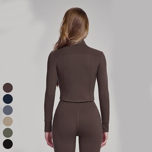 Femmes respirant sport pleine fermeture éclair vestes avant Yoga évasé Leggings deux pièces vêtements de sport vêtements d'entraînement ensemble de survêtement - Product Image 4