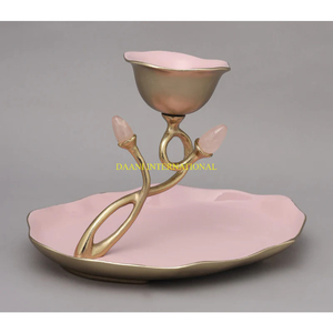 Plato DE SERVICIO DE ALUMINIO esmaltado rosa de lujo con soporte floral dorado Chip decorativo de boda y cuenco de inmersión para aperitivos y dulces - Product Image 2