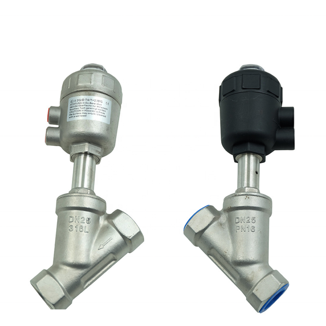 DKV DN25 Pneumatic Control Angle Seat Valve BSP NPT Thread Stainless Steel 304 Pneumatic Angle Seat Valve for Steam Gas Oil Air