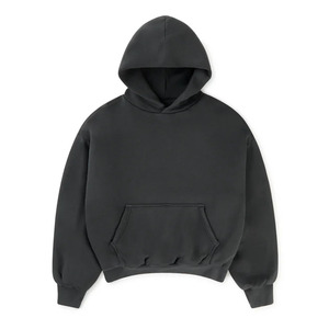 Pull à capuche double en coton 100% anthracite d'hiver, brodé et perlé, 1000 GSM, séchage rapide, streetwear, épaules tombantes, uni teint - Product Image 1