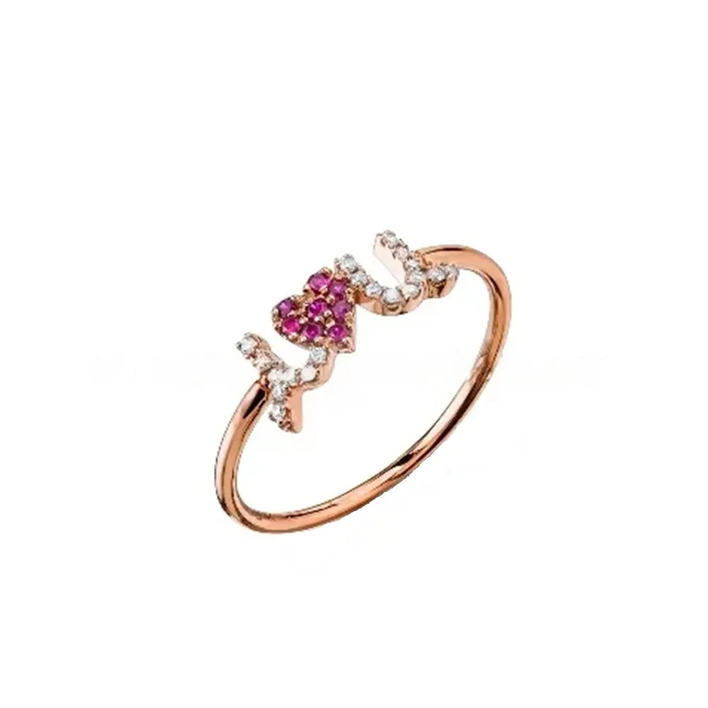 Anillo de oro de 14 quilates con corazón de Rubí, joyería de compromiso con diamantes incrustados, para boda