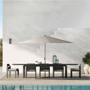 Walker 96-144 <b>Outdoor</b> <b>Dining</b> <b>Table</b> Set <b>Extendable</b> Contemporary Metal Durable Canvas Charcoal for Sunbrella Cushions for - Product Image 2