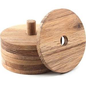 Ready Ship Premium 100% Natural Real Acacia posavasos de madera Set Mesa clásica Accesorios decorativos para bebidas 100% Madera Real - Product Image 4