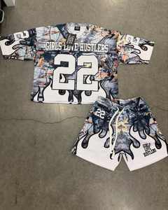 Maillot en maille avec short Football américain Vêtements pour adultes de haute qualité Chemise en maille Col V Manches courtes Tops surdimensionnés Sports élégants - Product Image 4