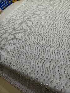 High Quality Rhinestone Eco-Friendly 100% Net Mesh Floral Embroidery <b>Lace</b> <b>Fabric</b> 5 Yards Elegant - Product Image 3