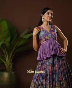 Vestido de encaje elegante con cuello en V para mujer 2024, vestido cosido de alta calidad con volantes irregulares para fiestas de boda, ropa tradicional india - Product Image 2