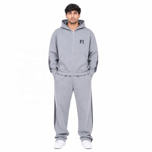 Conjunto de Sudadera con Capucha y Cremallera Unisex, de Forro Polar, Color Liso, con Bolsillo Frontal con Logo, Diseño Oversize, Chándal Informal OEM - Product Image 1