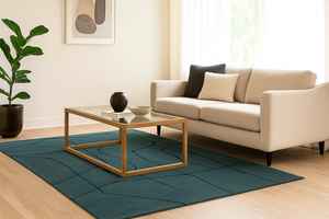 Alfombra moderna 100% ecológica de lana de pelo medio y fino, diseño de Arte de línea libre azul verde azulado, comodidad para el hogar, estilo de vida - Product Image 3