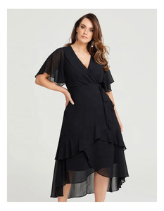 2026 New Arrivals Casual <b>Dress</b> Empire Rose Maxi <b>Dress</b> Faux Wrap Style Front With Waist Belt Short <b>Sleeves</b> <b>Flutter</b> <b>Sleeve</b> <b>Dress</b> - Product Image 2