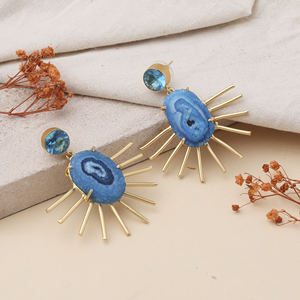 Boucles d'oreilles pendantes tendance en pierre naturelle Druzy plaquée or bleu pour un cadeau d'anniversaire, une fête et un usage quotidien - Product Image 1