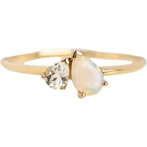 Anillo de mujer Ópalo natural CZ Piedra preciosa Octubre Piedra natal Boda Minimal Navidad Joyería hecha a mano Anillo de plata esterlina 925 - Product Image 1