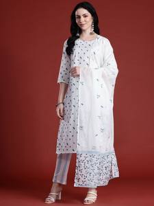 Kurta regular algodón estampado floral con pantalones y con Dupatta - Product Image 3