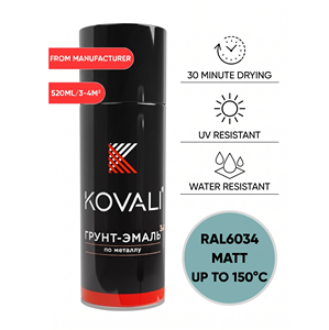 KOVALI 3 en 1 Aerosol en Spray, Imprimación, Esmalte, Protección Anticorrosión para Metal y Madera, Mate, Turquesa Pastel, RAL 6034, 520ml - Product Image 1
