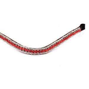 Artisanat de qualité-extrémités de boucle personnalisées-bande de sourcil de cheval en cuir en forme de vague-3 rangées de cristal rouge et argent bling-toutes tailles - Product Image 3