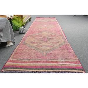 พรมถักสไตล์ตุรกีโบราณขนาด2.9 x 10.1ft งานเย็บปะทำด้วยมือทำจากผ้าขนสัตว์สีน้ำตาลสีชมพูงานปะติดด้านหลังสำหรับวัยรุ่นสี่เหลี่ยมผืนผ้าสไตล์แอบสแตรก - Product Image 4