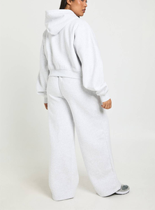 Nouvel ensemble streetwear décontracté d'hiver 2 pièces pour femme, style modeste, sweat à capuche zippé et pantalon droit, vêtements de sport en coton, survêtement chaud - Product Image 3