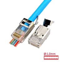 Konektor Cat6a Ethernet RJ45 8P8C Plug Pass-through dengan Pelindung STP, Kontak Fosfor Bronze, Klip Bentuk-U, Jaringan Handal 1.0mm