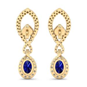 REYES Nuevo Diseño, Pendientes Colgantes de Oro Amarillo de 14K y 18K con Moissanita, Precio de Fábrica, Corte Ovalado, 2.8Ct, Gema de Zafiro Azul - Product Image 4