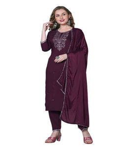 Traditional Heavy Rayon Fancy Embroidery Work Plazzo <b>Kurti</b> Dupatta Set <b>Women</b> Festival Casual Wear Plus Viscose Lehenga Choli - Product Image 1