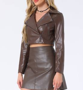 Veste en cuir automne-hiver personnalisée pour femmes avec col tournant solide manches complètes et doublure en satin respirant - Product Image 2