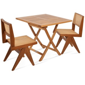 Table à manger carrée en bois moderne avec chaise en rotin Mobilier d'extérieur de couleur naturelle pour hôtels et villas - Product Image 1