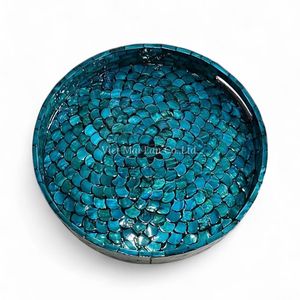 Plateau de service artisanal en nacre Plateau décoratif Incrustation de coquillages naturels Décoration de maison écologique - Product Image 2