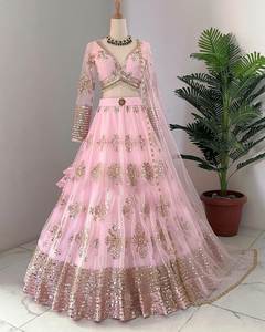 Contemporary Copper Color Bridal Lehenga Choli Set Banarasi <b>Silk</b> <b>Silk</b> Rayon Materials <b>Thread</b> Sequence Embroidery for Party Wear - Product Image 2