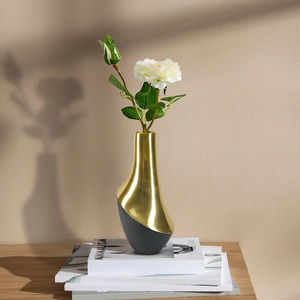 Two Tone Gold Black Ceramic Bud Vase Set with <b>Glass</b> <b>Dome</b> Covers Modern Table Decor Wholesale - Product Image 1