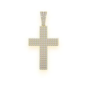Pendentif Croix de Jésus en Or Massif 10K avec Diamants de Laboratoire, Luxe Hip Hop, Croix à Quatre Rangs, Cadeau Religieux Chrétien pour Baptême - Product Image 1