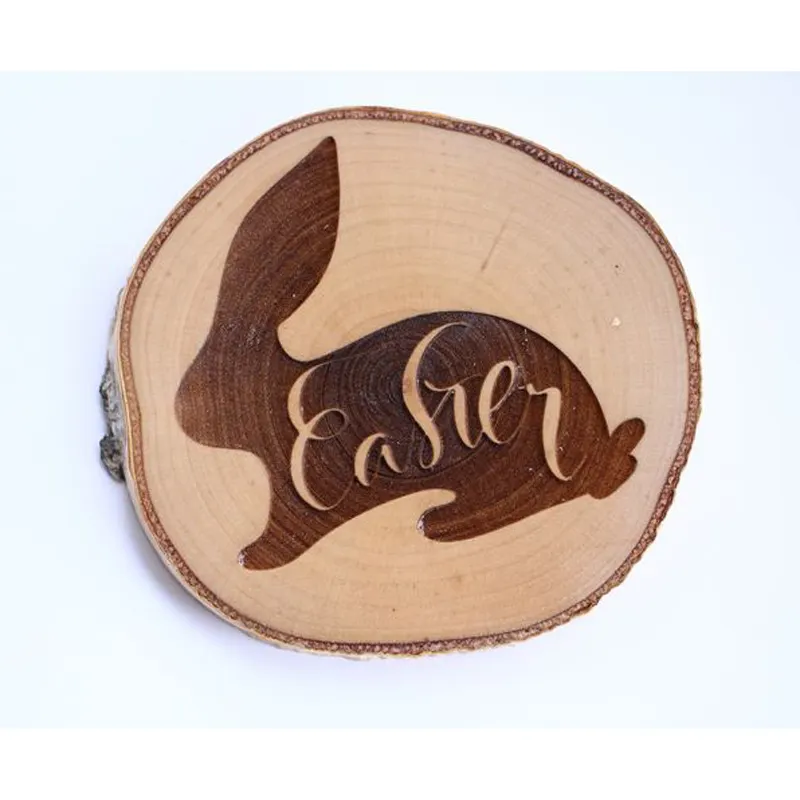 Melhor valor para o dinheiro Easter Coaster Table Decor Fatia de madeira com decoração Bunny Hoppy Easter Wooden Coaster em Whole Selling