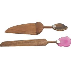 Unique Style Stainless Steel Brown and Blue Color Wood and Resin Handle Butter Knife Cutting Set Kitchenware <b>Used</b> New Design - Product Image 5