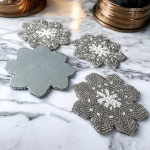 Handmade Beaded <b>Coasters</b> - Boho <b>Drink</b> <b>Coasters</b> with Polyester Backing (4x4 Inch) - Product Image 4