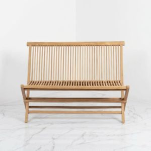 Chaises de jardin pliantes empilables en teck massif moderne, double lamelles, trois places, canapé de patio, résistant aux intempéries, écologique - Product Image 1