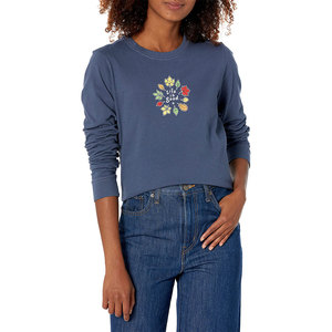 Venta al por mayor de manga larga de cuello redondo Top Casual sólido suelto de entrenamiento pulóver sudadera para las mujeres - Product Image 1