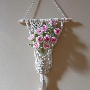 Bouquet de fleurs élégant en macramé, décoration murale pour une ambiance élégante dans la pièce, entrée, couloir et idée cadeau, fabriqué à la main en Inde - Product Image 1