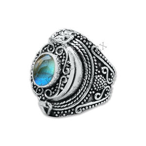 Anillos de latón con compartimento de diseño clásico Simple bohemio para mujeres y niñas, anillos de moda de piedras preciosas de cristal surtidos chapados en plata - Product Image 6