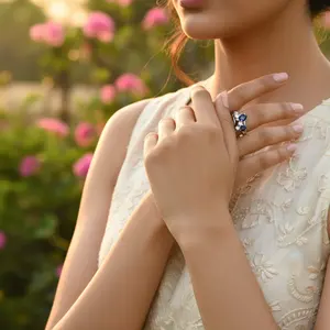 Bague en argent 925 avec iolite et topaze blanche pour femmes, coupe coussin, avec placage rhodium, or jaune, platine, magnifique cadeau de bijoux - Product Image 2