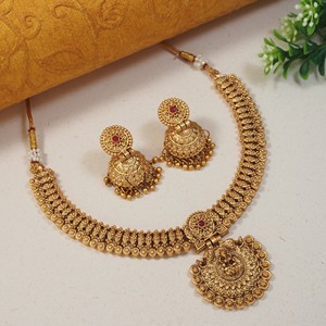 LATEST LAXMI TRADITIONAL FASHIONABLE SOUTH <b>INDIAN</b> TEMPLE <b>JEWELLERY</b> <b>SET</b> & CHOKER SOUTH NECKLACE JUMKHI EARRING <b>SET</b> WOMEN & GIRL - Product Image 2