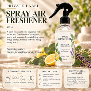 Deodorante Spray per Ambienti all'Eucalipto, Limone e Lavanda con Etichetta Privata 300ml |   Fragranza Floreale Erboristica |   Produttore OEM Spagna - Product Image 3