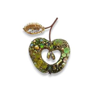 Broche negro con forma de manzana, broche de moda, Perla de cristal, bordado a mano, lingotes de alambre con cuentas para fiesta, regalo de boda, Material de cobre - Product Image 2