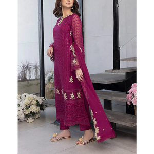 Tenue décontractée Shalwar Kameez de couleur personnalisée pour femme Robe traditionnelle fantaisie en coton pour pelouse en vrac Maxi - Product Image 2