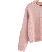 Pull en tricot torsadé pour femme, manches longues, col rond, doux, chaud, décontracté, tendance, en rose clair, confortable
