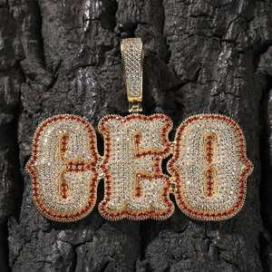 Pendentif Hip Hop VVS Moissanite à coupe ronde, serti de pierres, plaqué or 21 carats, unisexe, argent sterling 925 - Product Image 1