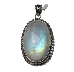 Collar con Colgante de Piedra Lunar Natural, Estilo Bohemio, Unisex, Gema de Colección, Engaste de Plata de Ley, Cristal Curativo, Hinduismo - Product Image 3
