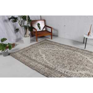 5.2x9.3 ft Rug, Turkish Vintage Rug, <b>Brown</b> Gray Polka dot <b>Wool</b> Rug - Product Image 3