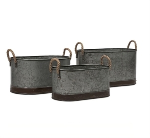 Lot de 2 poignées en métal galvanisé, seau à glace en jute Design moderne galvanisé, outils de bar et de pique-nique, prix d'usine, quantité en vrac - Product Image 2