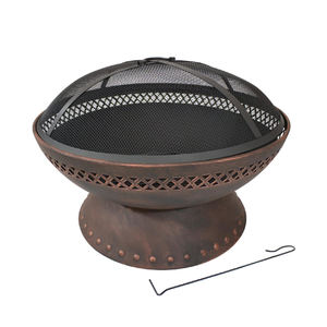 Fabricant et grossiste de foyer décoratif en fer rouillé de 25 pouces de diamètre avec écran à étincelles et tisonnier - Product Image 1