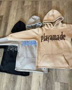 เสื้อฮู้ดแบบสวมหัวผ้าฝ้ายหนาฟอกสีกรดสำหรับผู้ชาย500กรัมเสื้อฟลีซโอเวอร์ไซส์มีฮู้ดสายสะพายไหล่มีฮู้ดกันแดดสำหรับฤดูหนาว - Product Image 3