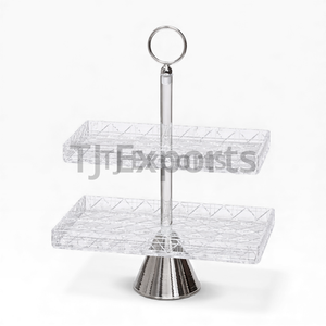 Servidor de Chocolate Acrílico con Bandejas Redondas Transparentes y Base Central Plateada Pulida para Exhibición de Postres de Lujo - Product Image 6